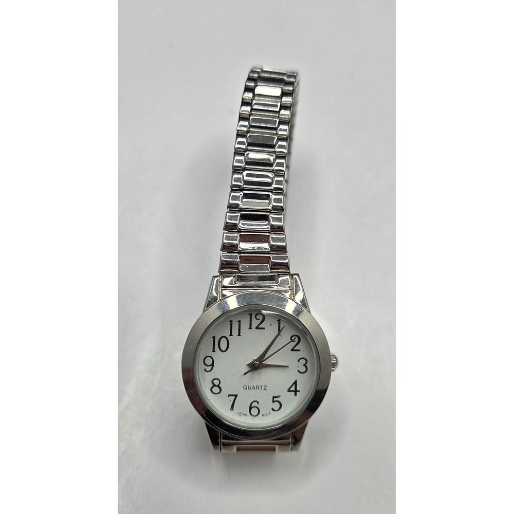 Accutime Quartz Watch 4152WML Silver Tone Expansion Band White Dial Round Case
